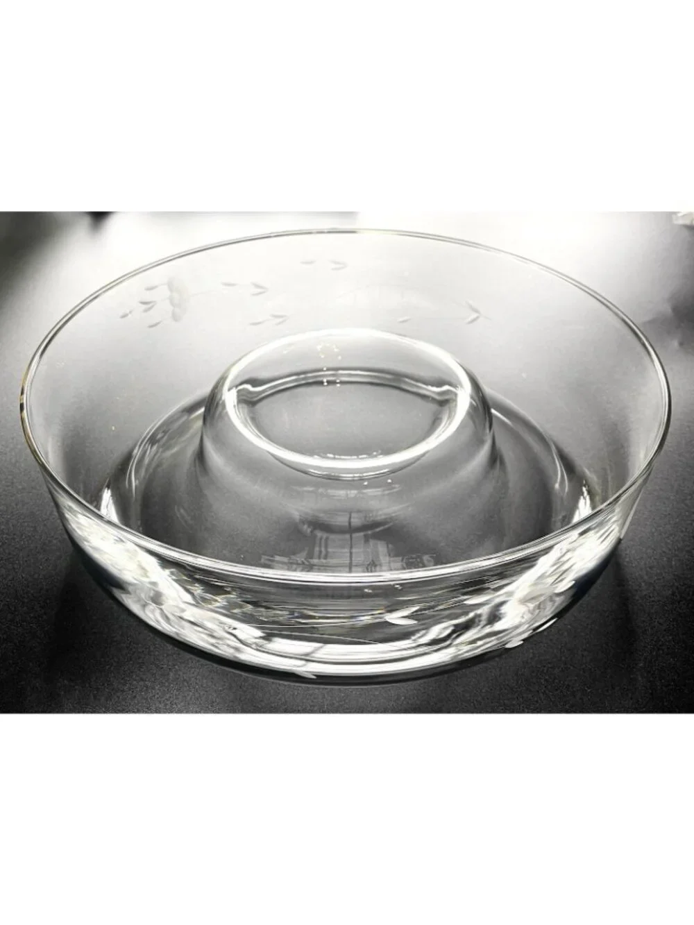 Large Etched Crystal Serving Bowl w Dip Well Veggies Chips Fruit 11.5” Elegant